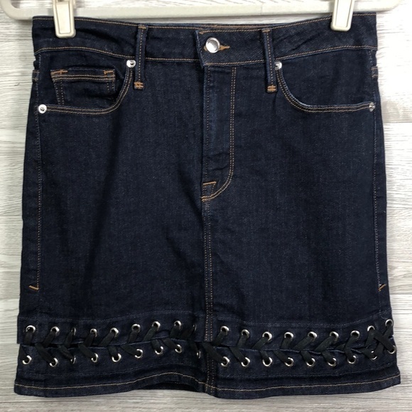 Good American The Lace Up  Denim Skirt Dark Wash 4 - Picture 3 of 10